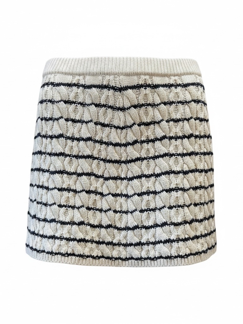 VICI XL Cable Knit Mini Skirt Cream Navy Stripe Textured Sweater Skirt